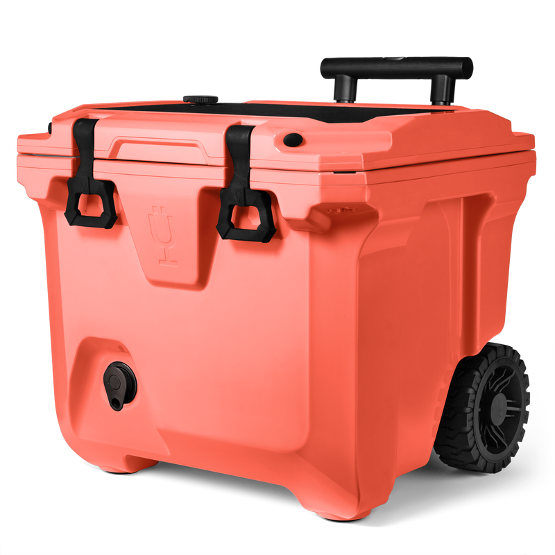 Br Tank 35-Quart Rolling Cooler | Papaya - Morning Ice-Ready